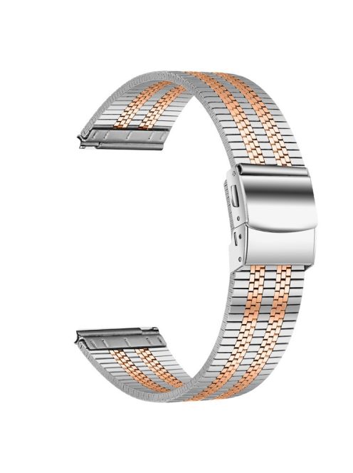 For Garmin Vivoactive 4 Replacement Band Stylish 22mm Stainless Steel Watch Strap - Silver+Rose Gold