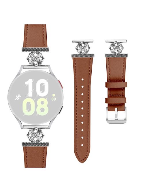 For Garmin vivoactive 5 / Garminactive 5 Watch Band Genuine Cow Leather Flower Decor Adjustable Strap - Brown