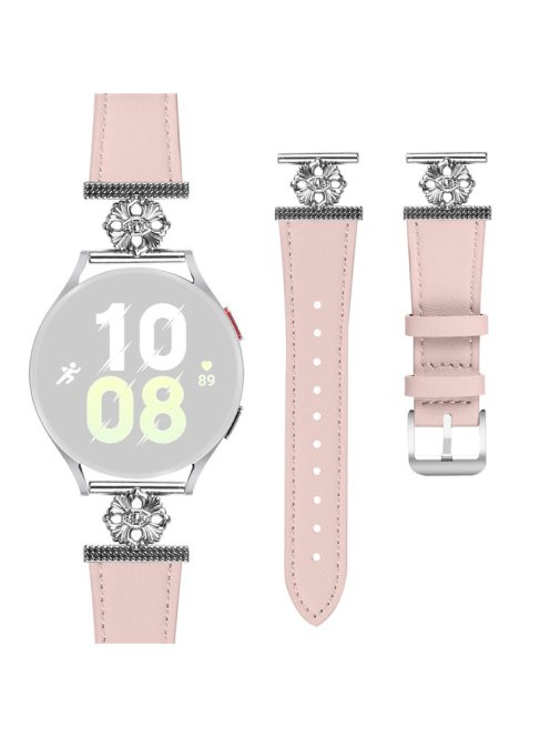 For Garmin vivoactive 5 / Garminactive 5 Watch Band Genuine Cow Leather Flower Decor Adjustable Strap - Pink