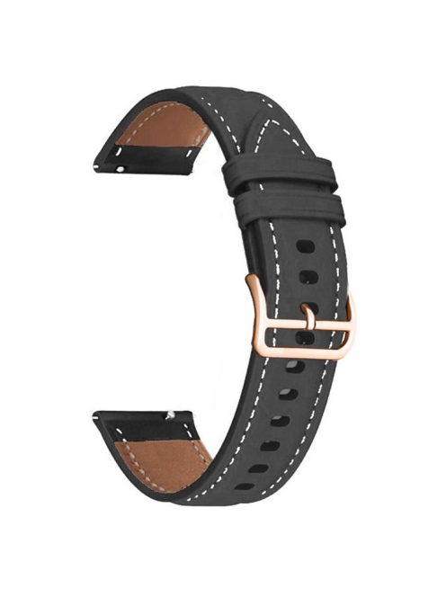 For Garmin vivoactive 5 / Venu 2 Plus / Venu Sq PU Leather Watch Strap Gold Buckle 20mm Watch Band - Black