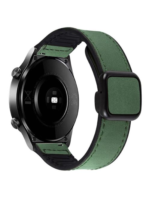 For Garmin vivoactive 5 / Venu 2 Plus Universal 20mm Watch Strap Crazy Horse Texture Leather+Silicone Band - Green