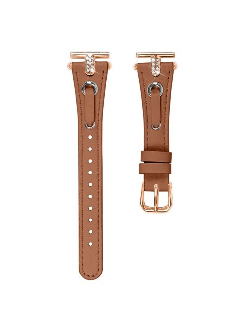 For Garmin Vivomove / Vivomove HR Watch Band Replacement Genuine Cow Leather Rose Gold Buckle Strap with Rhinestone Decor - Brown