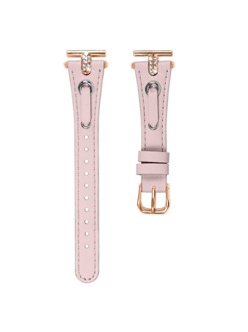 For Garmin Vivomove / Vivomove HR Watch Band Replacement Genuine Cow Leather Rose Gold Buckle Strap with Rhinestone Decor - Pink