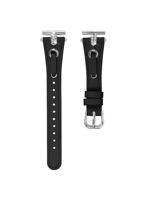 For Garmin Vivomove / Vivomove HR Watch Band Replacement Genuine Cow Leather Strap with Silver Buckle - Black