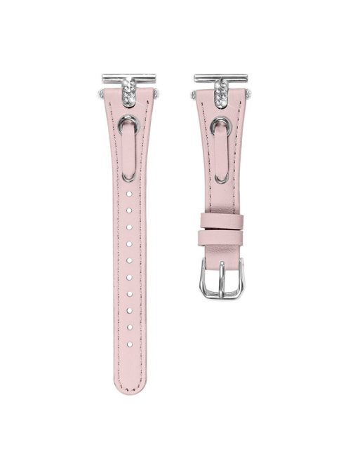 For Garmin Vivomove / Vivomove HR Watch Band Replacement Genuine Cow Leather Strap with Silver Buckle - Pink