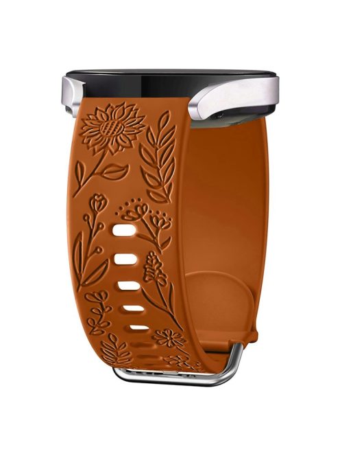 For Garmin Vivomove 3 / Forerunner 645 / Samsung Gear S2 Classic Universal 20mm Carving Flower Silicone Watch Strap - Brown