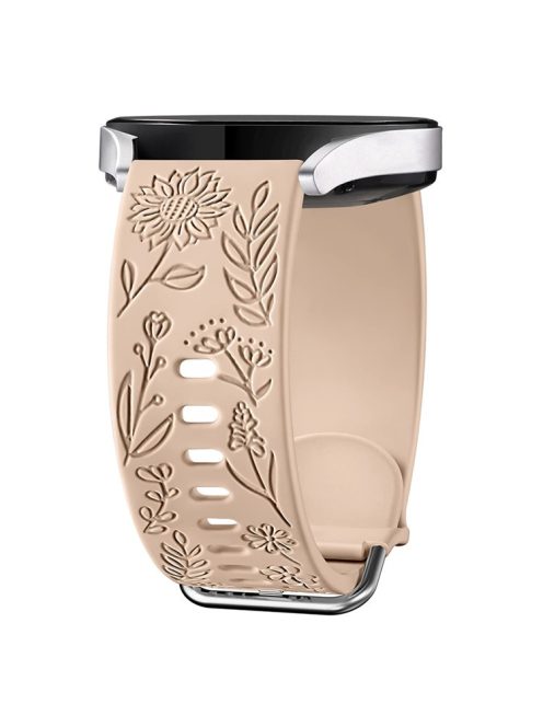 For Garmin Vivomove 3 / Forerunner 645 / Samsung Gear S2 Classic Universal 20mm Carving Flower Silicone Watch Strap - Milk Tea Color