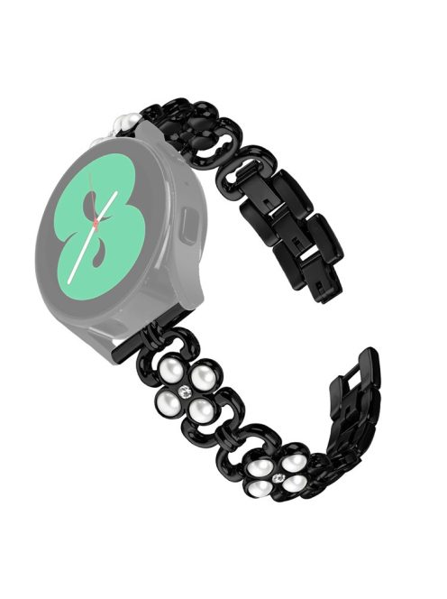 For Garmin Vivomove Sport / Venu 2 Plus Stainless Steel Bracelet Pearls Four Leaf Clover Watch Strap - Black