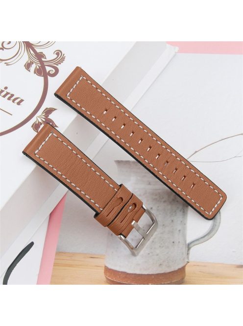 For Garmin Vivomove Style/GarminMove Style Cowhide Genuine Leather Stainless Steel Buckle Design Wear-resistant Smart Watch Strap Wrist Band - Brown