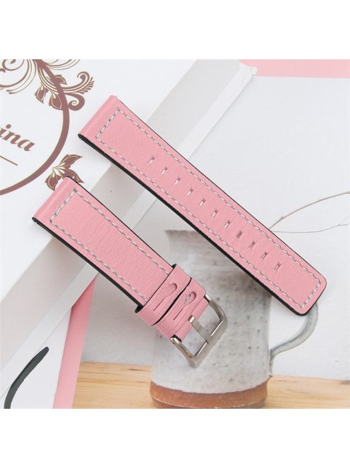 For Garmin Vivomove Style/GarminMove Style Cowhide Genuine Leather Stainless Steel Buckle Design Wear-resistant Smart Watch Strap Wrist Band - Pink