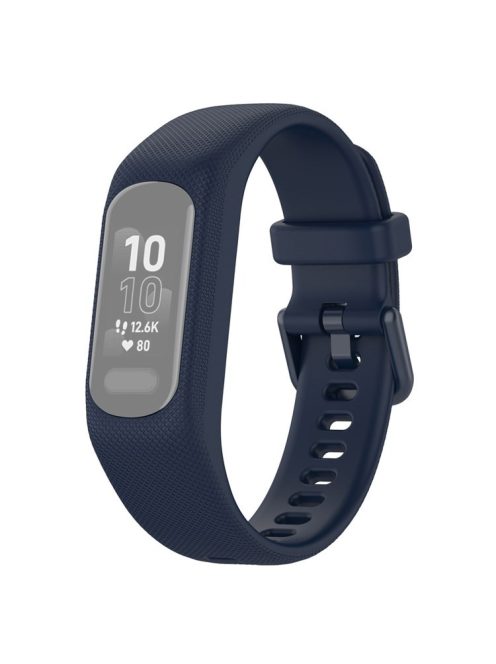 For Garmin Vivosmart 5 Anti-scratch Silicone Watch Band with Case Protector Wrist Strap - Navy Blue