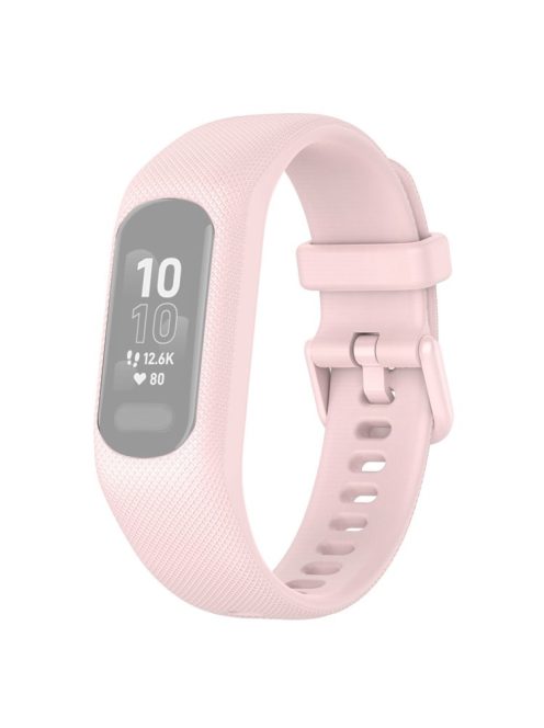 For Garmin Vivosmart 5 Anti-scratch Silicone Watch Band with Case Protector Wrist Strap - Rose Pink