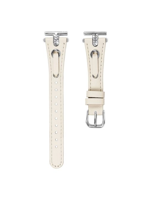 For GarminMove 3  /  Vivomove 3 Watchband Genuine Cow Leather T-belt Strap (Silver Connector) - Apricot