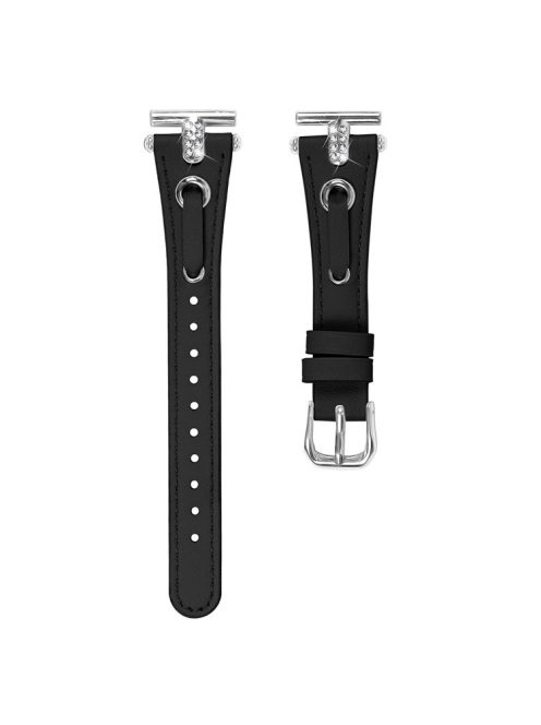 For GarminMove 3  /  Vivomove 3 Watchband Genuine Cow Leather T-belt Strap (Silver Connector) - Black