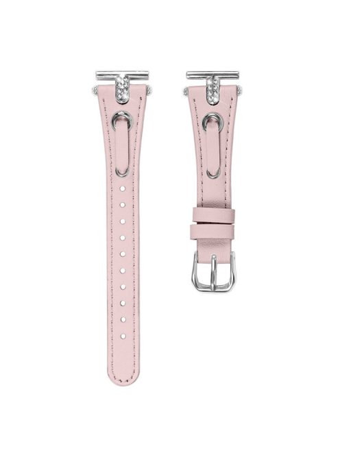 For GarminMove 3  /  Vivomove 3 Watchband Genuine Cow Leather T-belt Strap (Silver Connector) - Pink