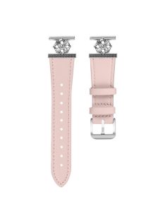   For GarminMove Style / Vivomove Style Watch Band Genuine Cow Leather Flower Decor Adjustable Strap - Pink