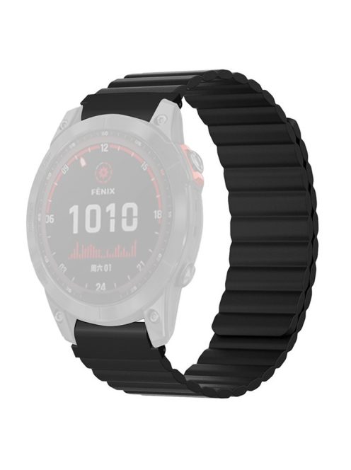 For Huami Amazfit Falcon / Garmin Fenix 7 / 6 / 5 Magnetic Watch Band Silicone Replacement Strap with 22mm PC Connector - Black