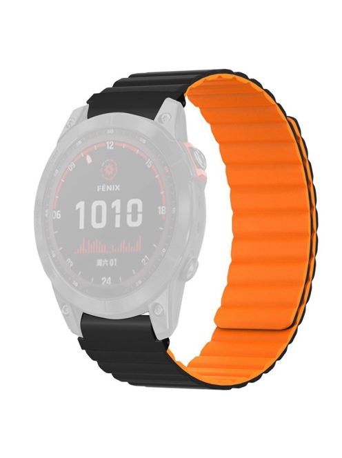 For Huami Amazfit Falcon / Garmin Fenix 7 / 6 / 5 Magnetic Watch Band Silicone Replacement Strap with 22mm PC Connector - Black+Orange