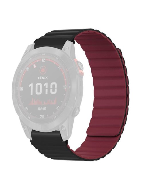 For Huami Amazfit Falcon / Garmin Fenix 7 / 6 / 5 Magnetic Watch Band Silicone Replacement Strap with 22mm PC Connector - Black+Wine Red