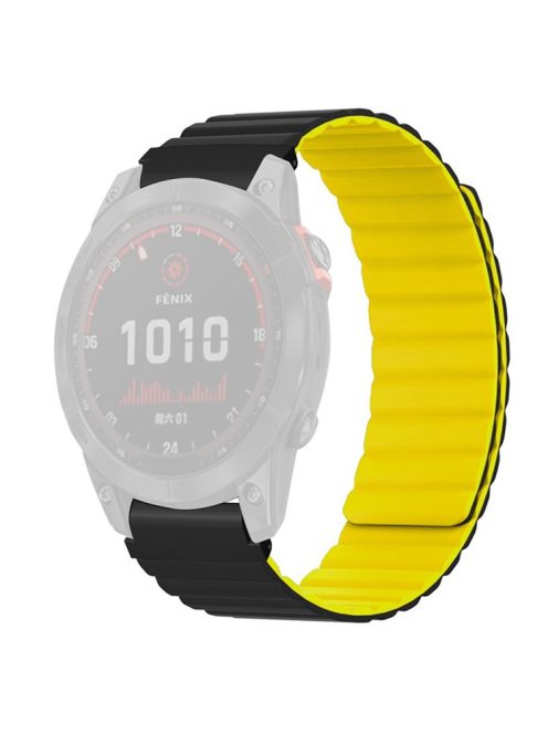 For Huami Amazfit Falcon / Garmin Fenix 7 / 6 / 5 Magnetic Watch Band Silicone Replacement Strap with 22mm PC Connector - Black+Yellow