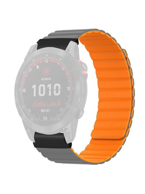 For Huami Amazfit Falcon / Garmin Fenix 7 / 6 / 5 Magnetic Watch Band Silicone Replacement Strap with 22mm PC Connector - Grey+Orange