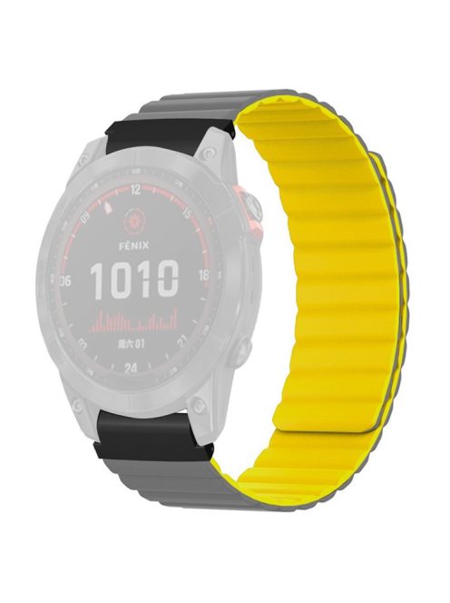 For Huami Amazfit Falcon / Garmin Fenix 7 / 6 / 5 Magnetic Watch Band Silicone Replacement Strap with 22mm PC Connector - Grey+Yellow