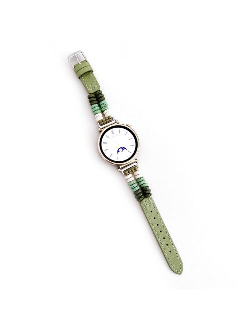 For Huawei Watch GT 4 41mm / Garmin Venu 3S 18mm Leather Watch Strap Volcanic Rock Beads Band - Green