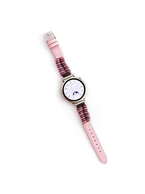 For Huawei Watch GT 4 41mm / Garmin Venu 3S 18mm Leather Watch Strap Volcanic Rock Beads Band - Pink