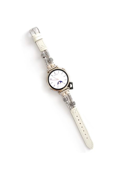 For Huawei Watch GT 4 41mm / Garmin Venu 3S 18mm Watch Band PU Leather Beads Wrist Strap - White