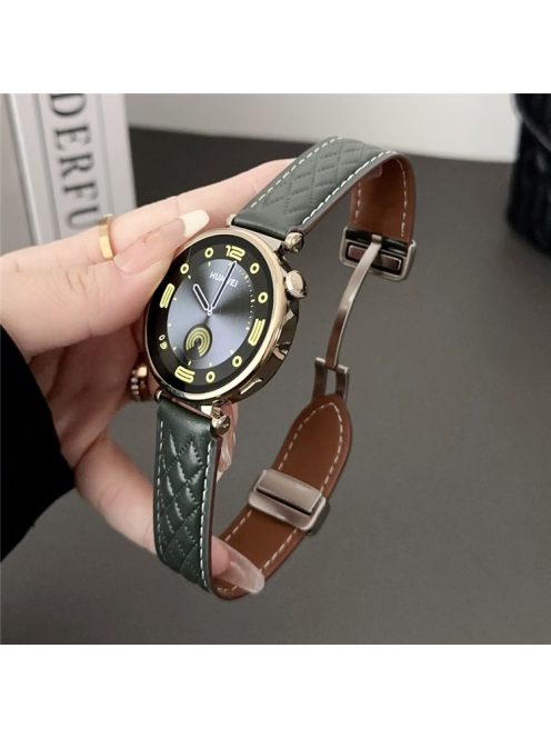 For Huawei Watch GT 4 41mm / Garmin Venu 3S Genuine Cow Leather Band 18mm Magnetic Buckle Strap - Blackish Green