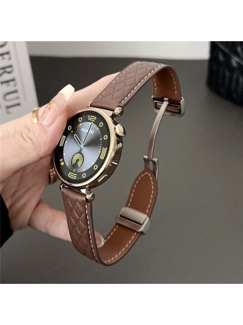 For Huawei Watch GT 4 41mm / Garmin Venu 3S Genuine Cow Leather Band 18mm Magnetic Buckle Strap - Coffee