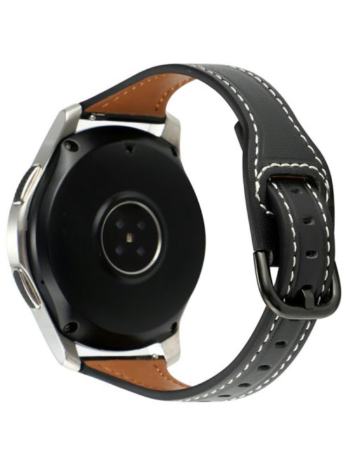 For Huawei Watch GT 4 41mm / Garmin Venu 3S Genuine Cow Leather Band 20mm Watch Strap - Black+Black Buckle