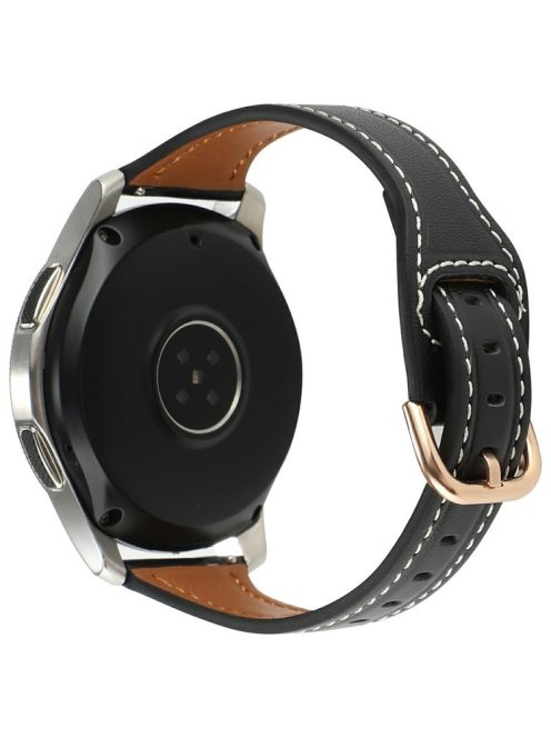 For Huawei Watch GT 4 41mm / Garmin Venu 3S Genuine Cow Leather Band 20mm Watch Strap - Black+Rose Gold Buckle