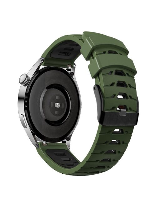 For Huawei Watch GT Runner/Garmin Venu 2/Vivoactive 4 Trapezoid Three Row Holes Watch Strap Dual Color Silicone Wrist Band - Army Green/Black