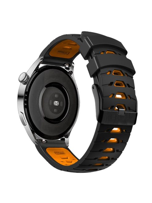 For Huawei Watch GT Runner/Garmin Venu 2/Vivoactive 4 Trapezoid Three Row Holes Watch Strap Dual Color Silicone Wrist Band - Black/Orange