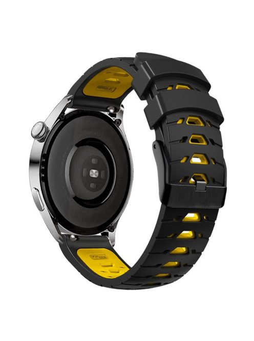 For Huawei Watch GT Runner/Garmin Venu 2/Vivoactive 4 Trapezoid Three Row Holes Watch Strap Dual Color Silicone Wrist Band - Black/Yellow