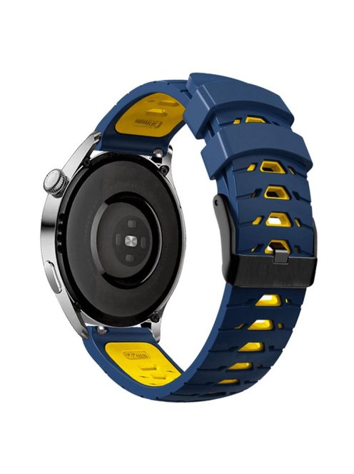 For Huawei Watch GT Runner/Garmin Venu 2/Vivoactive 4 Trapezoid Three Row Holes Watch Strap Dual Color Silicone Wrist Band - Midnight Blue/Yellow