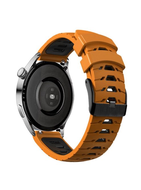 For Huawei Watch GT Runner/Garmin Venu 2/Vivoactive 4 Trapezoid Three Row Holes Watch Strap Dual Color Silicone Wrist Band - Orange/Black