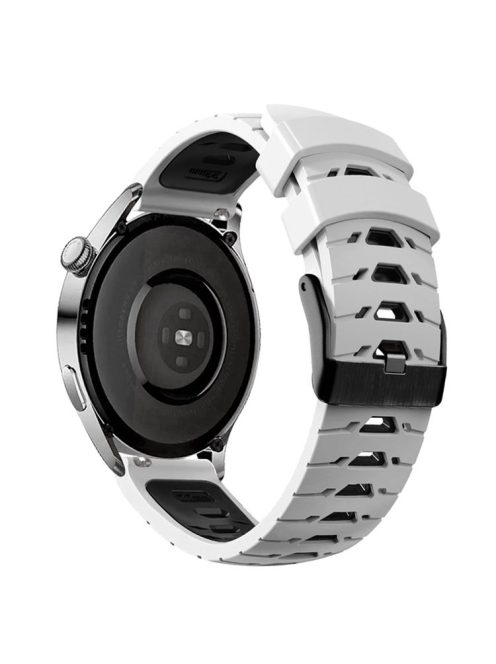 For Huawei Watch GT Runner/Garmin Venu 2/Vivoactive 4 Trapezoid Three Row Holes Watch Strap Dual Color Silicone Wrist Band - White/Black