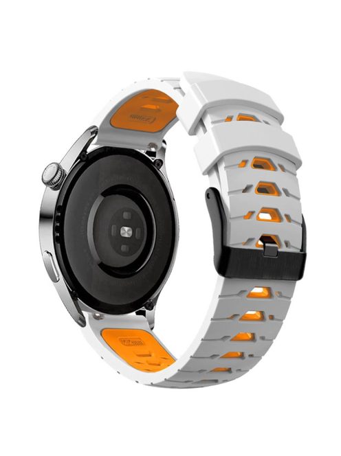 For Huawei Watch GT Runner/Garmin Venu 2/Vivoactive 4 Trapezoid Three Row Holes Watch Strap Dual Color Silicone Wrist Band - White/Orange