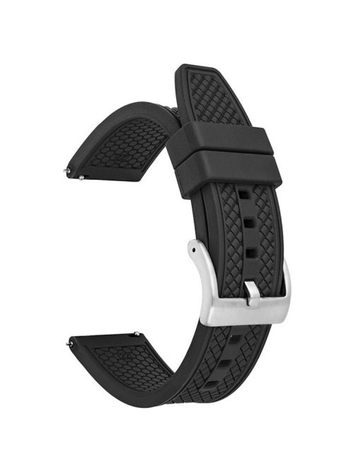 For Samsung / Huawei / Garmin Smart Watch Replacement Strap 20mm Universal Fluorubber Wrist Band - Black+Silver Buckle