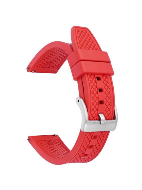 For Samsung / Huawei / Garmin Smart Watch Replacement Strap 20mm Universal Fluorubber Wrist Band - Red+Silver Buckle