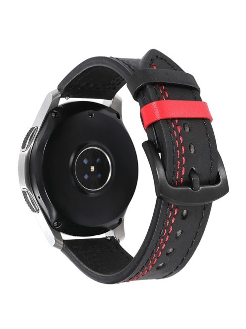 For Samsung Galaxy Watch3 41mm / Garmin Forerunner 645 / Huawei Watch GT 2 42mm Watch Band 20mm Leather Strap - Black / Red Stitch