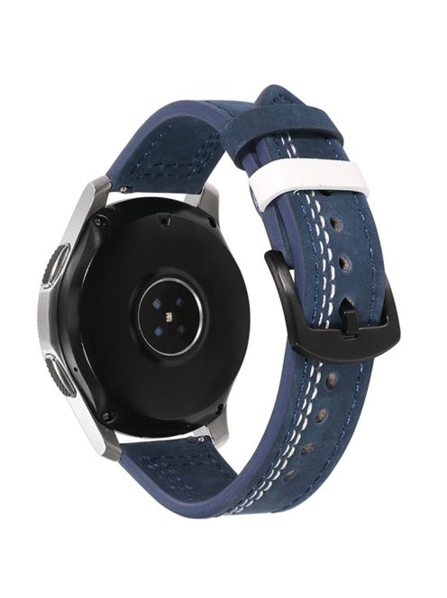 For Samsung Galaxy Watch3 41mm / Garmin Forerunner 645 / Huawei Watch GT 2 42mm Watch Band 20mm Leather Strap - Blue / White Stitch