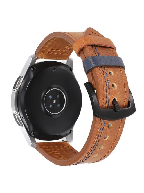 For Samsung Galaxy Watch3 41mm / Garmin Forerunner 645 / Huawei Watch GT 2 42mm Watch Band 20mm Leather Strap - Brown / Blue Stitch