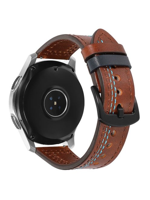 For Samsung Galaxy Watch3 41mm / Garmin Forerunner 645 / Huawei Watch GT 2 42mm Watch Band 20mm Leather Strap - Dark Brown / Baby Blue