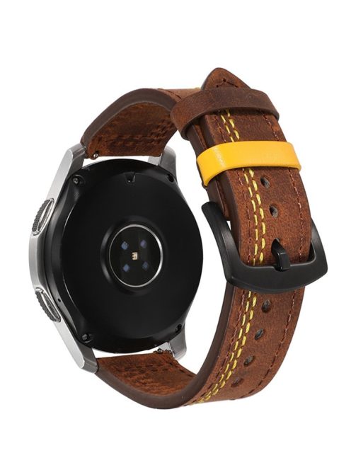 For Samsung Galaxy Watch3 41mm / Garmin Forerunner 645 / Huawei Watch GT 2 42mm Watch Band 20mm Leather Strap - Dark Brown / Yellow Stitch