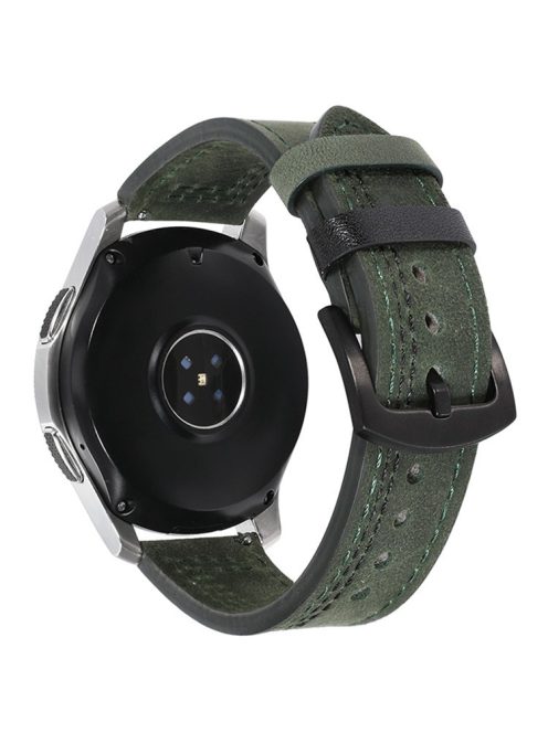 For Samsung Galaxy Watch3 41mm / Garmin Forerunner 645 / Huawei Watch GT 2 42mm Watch Band 20mm Leather Strap - Green / Black Stitch