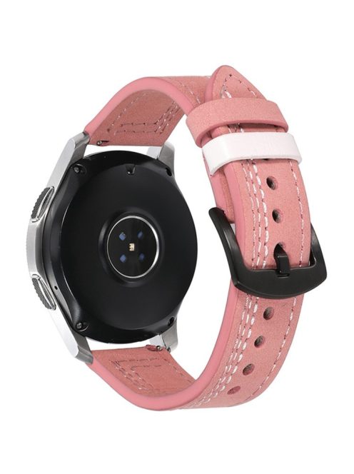 For Samsung Galaxy Watch3 41mm / Garmin Forerunner 645 / Huawei Watch GT 2 42mm Watch Band 20mm Leather Strap - Pink / White Stitch