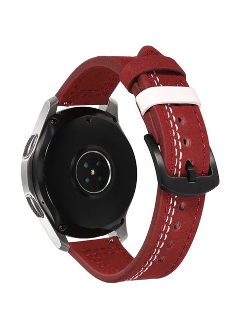 For Samsung Galaxy Watch3 41mm / Garmin Forerunner 645 / Huawei Watch GT 2 42mm Watch Band 20mm Leather Strap - Red / White Stitch